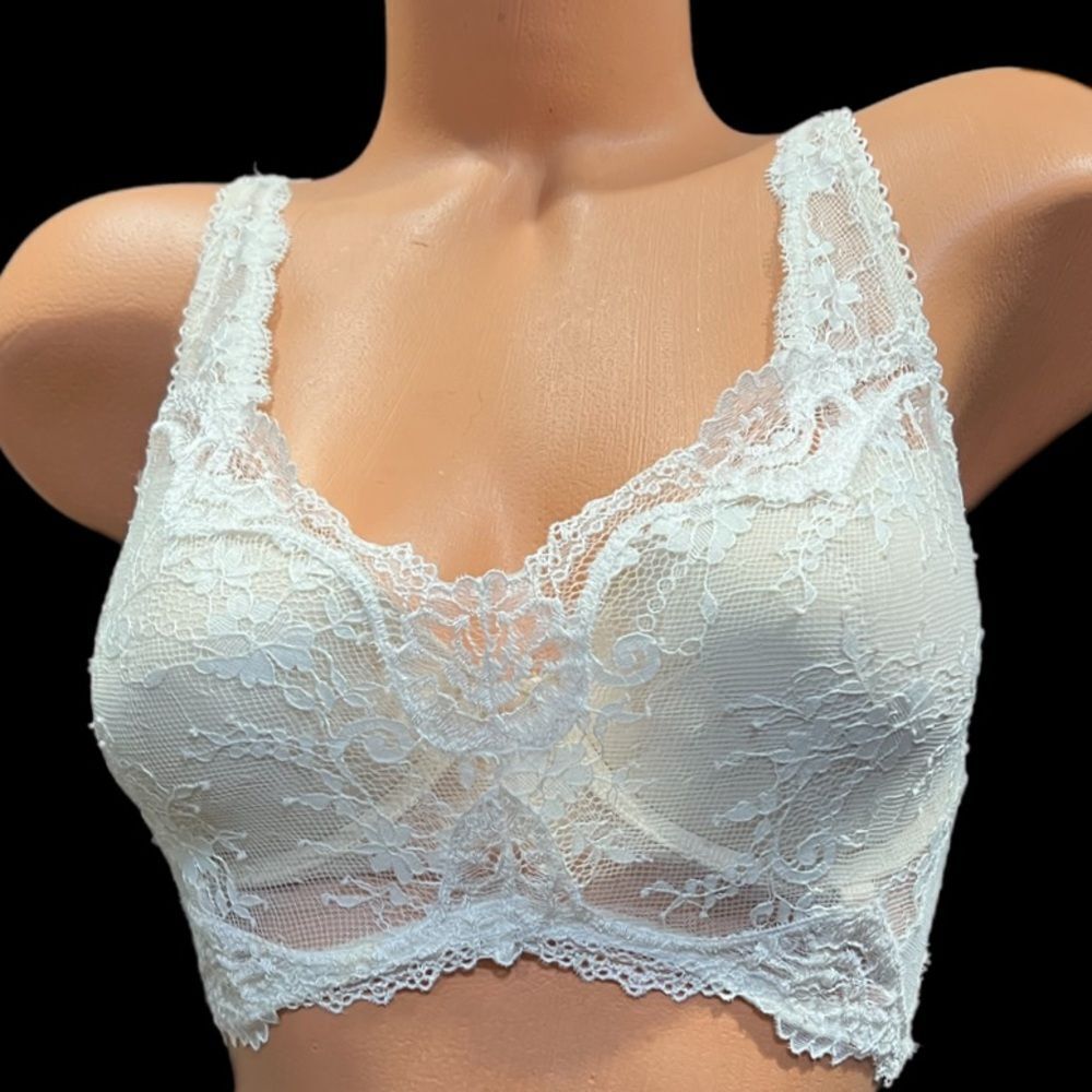 Victorias Secret Dream Angels Lined Demi lace mesh long  bra coconut white 32D